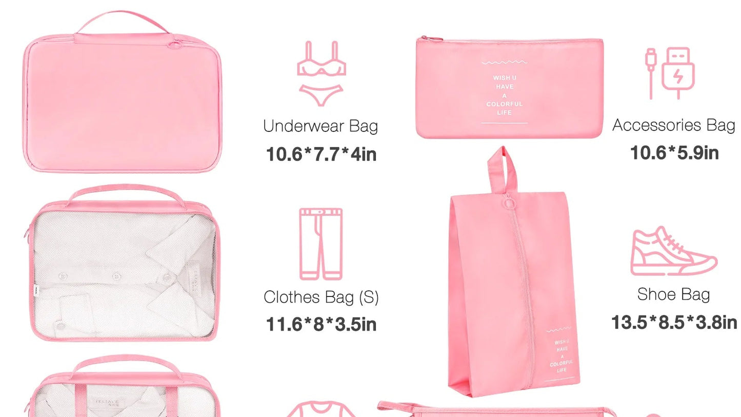 8Pcs Pink Packing Cubes for Luggage , Packing Cubes for Travel Luggage Packing Organizers (Pink)