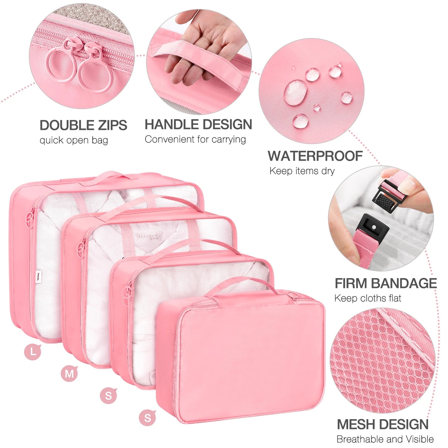 8Pcs Pink Packing Cubes for Luggage , Packing Cubes for Travel Luggage Packing Organizers (Pink)