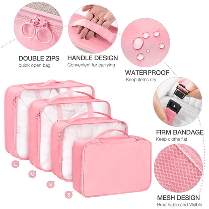8Pcs Pink Packing Cubes for Luggage , Packing Cubes for Travel Luggage Packing Organizers (Pink)