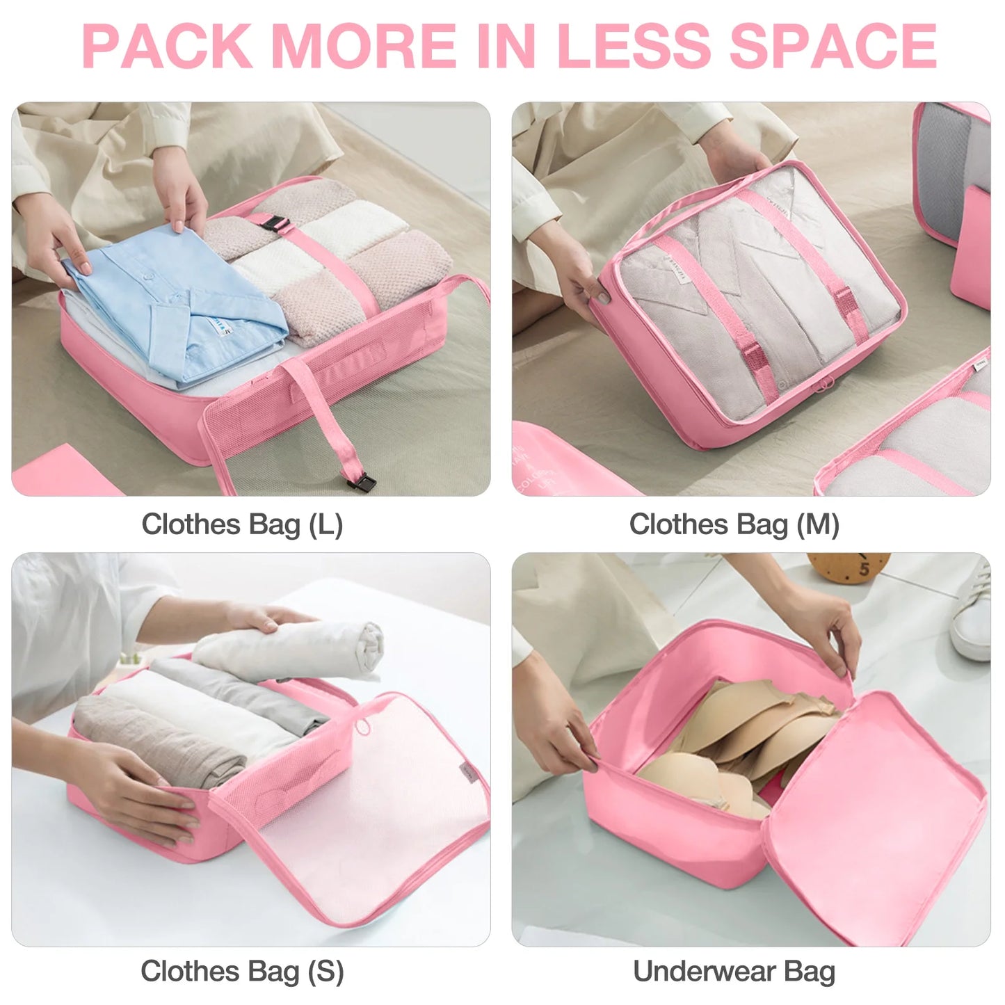 8Pcs Pink Packing Cubes for Luggage , Packing Cubes for Travel Luggage Packing Organizers (Pink)