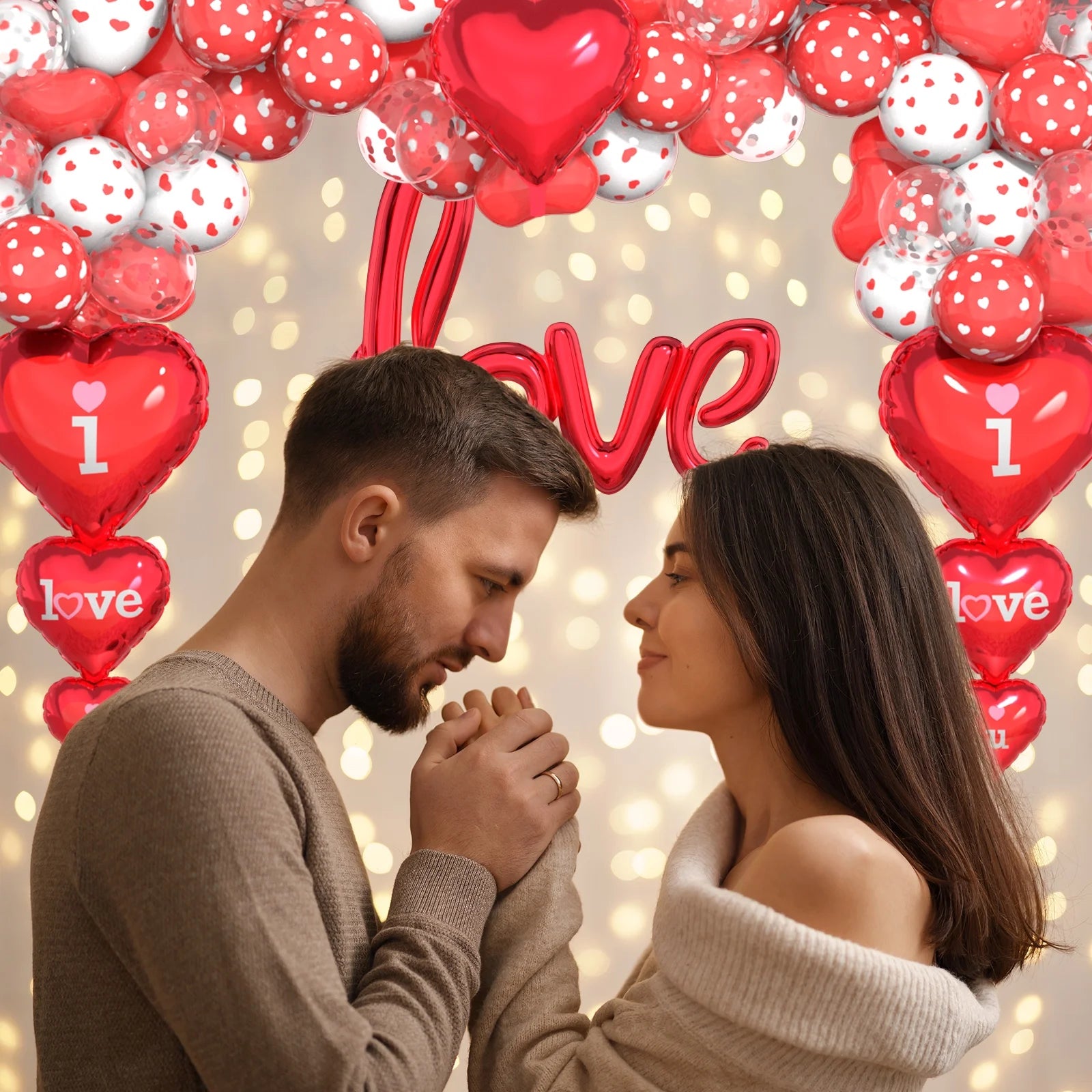 Valentine'S Day Balloons Kit - I Love You Balloons, White Red Heart Balloons, Balloon Pump & Rose Petals for Valentines Day Anniversary Wedding Engagement Decorations Special Night Gift