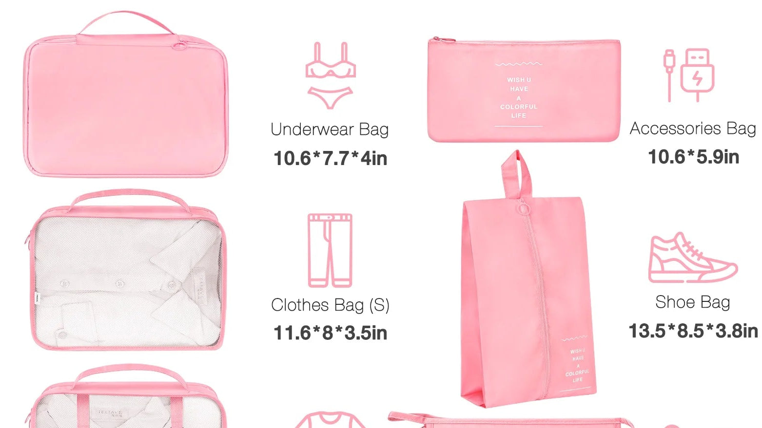8Pcs Pink Packing Cubes for Luggage , Packing Cubes for Travel Luggage Packing Organizers (Pink)