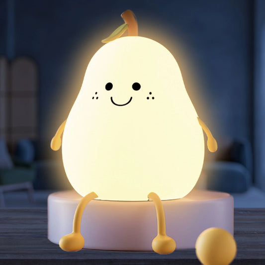 Kids Night Light – Baby Pear Night Light for Nursery Decor, Kids Bedroom Color-Changing Silicone Nursery Lamp – Dimmable Battery Powered Pear Lamp